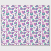 Aquarel Roze Feestelijke Gnomen Kerstpakket Cadeaupapier (Vlak)