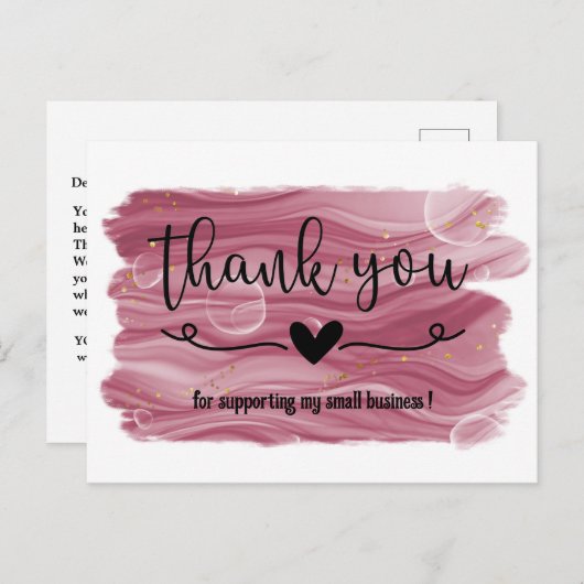 Aquarel Roze Goud Roze Dank U Zakelijk Briefkaart (Voorkant / Achterkant)