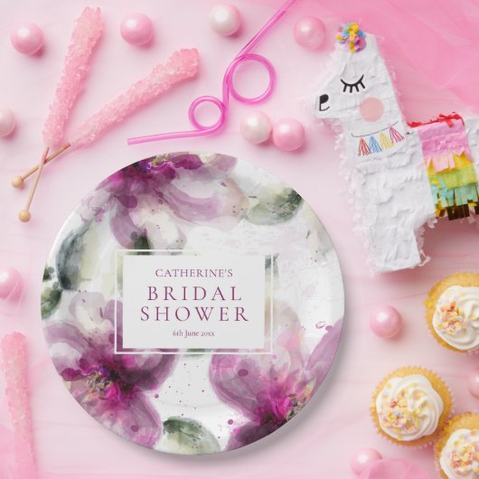 Aquarel Roze Lily Bloemen Vrijgezellenfeest Papieren Bordje (Feest)