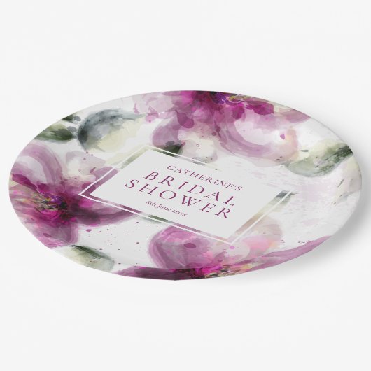 Aquarel Roze Lily Bloemen Vrijgezellenfeest Papieren Bordje (Gekanteld)