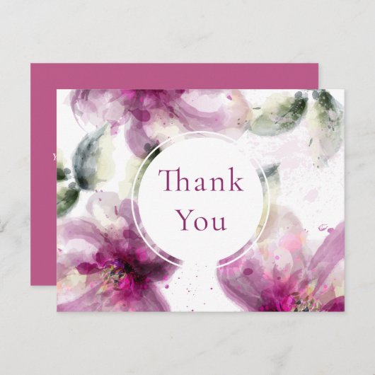 Aquarel Roze Lily Floral Business Dank u Bedankkaart (Voorkant / Achterkant)