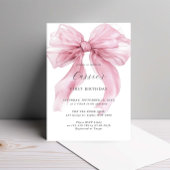 Aquarel Roze Lint Boog Eerste verjaardag Kaart