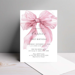 Aquarel Roze Lint Boog Eerste verjaardag Kaart