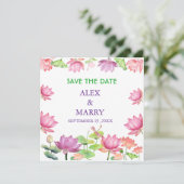 Aquarel Roze Lotus Bloementuin Opslag Bericht Datu Save The Date (Staand voorkant)