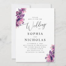 Aquarel roze paarse bloemrijke schrift bruiloft