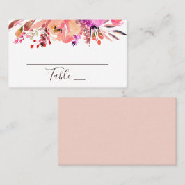 Aquarel roze perzik bloemige bruiloft. Herfstloof Plaatskaartje