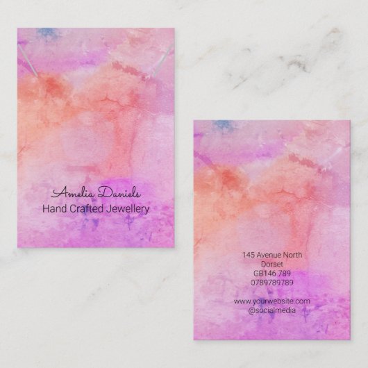 Aquarel Roze Perzik Ketting Hanger Display Visitekaartje (Voorkant / Achterkant)