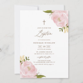 Aquarel Roze Pioen Doop Uitnodiging