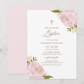 Aquarel Roze Pioen Doop Uitnodiging (Voorkant / Achterkant)