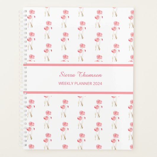 Aquarel Roze Poppies Bloemen Weekplanner Planner (Voorkant)