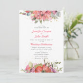 Aquarel Roze Rood Bloemen Bruiloft Kaart (Staand voorkant)