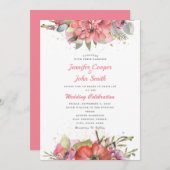 Aquarel Roze Rood Bloemen Bruiloft Kaart (Voorkant / Achterkant)