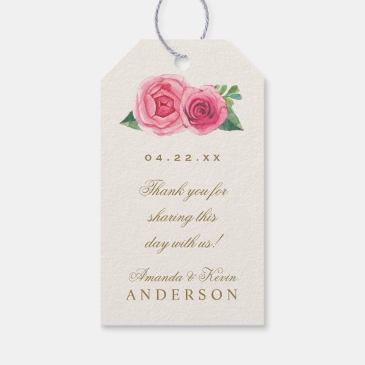 Aquarel Roze Rozen Bruiloft Favor Gift Hang Label Cadeaulabel (Achterkant)