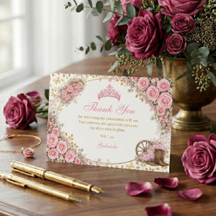Aquarel Roze Rozen Gouden Vlinder Quinceañera Bedankkaart