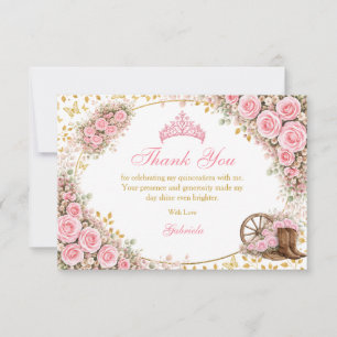 Aquarel Roze Rozen Gouden Vlinder Quinceañera Bedankkaart