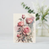 Aquarel Roze Rozen Vintage  Briefkaart (Staand voorkant)