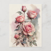 Aquarel Roze Rozen Vintage  Briefkaart (Voorkant)
