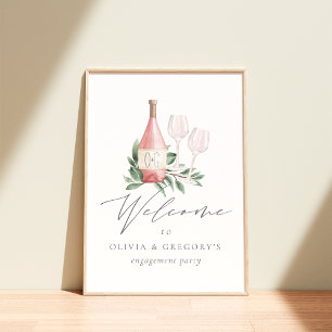 Aquarel Roze Wijn Botanisch Evenement Welkomstbord Poster