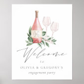 Aquarel Roze Wijn Botanisch Evenement Welkomstbord Poster (Voorkant)