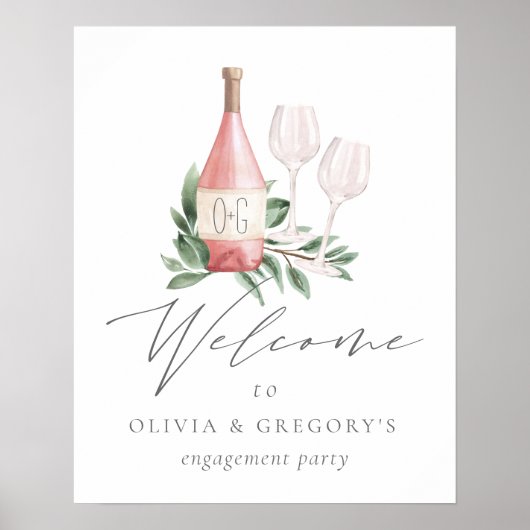 Aquarel Roze Wijn Botanisch Evenement Welkomstbord Poster (Voorkant)