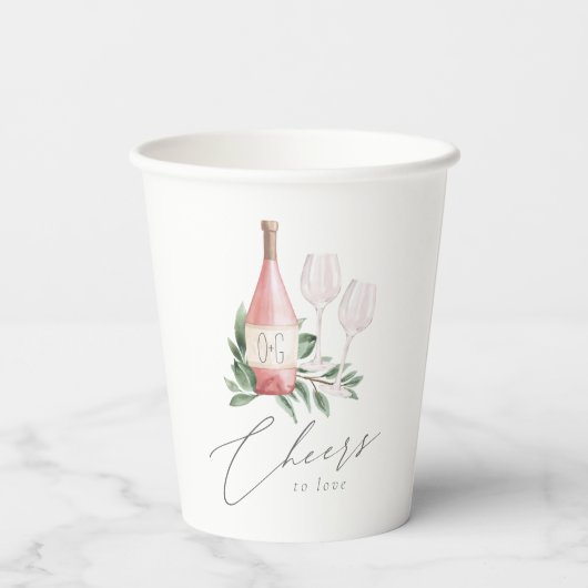 Aquarel Roze Wijn Botanische Proost op de Liefde Papieren Bekers (Achterkant)