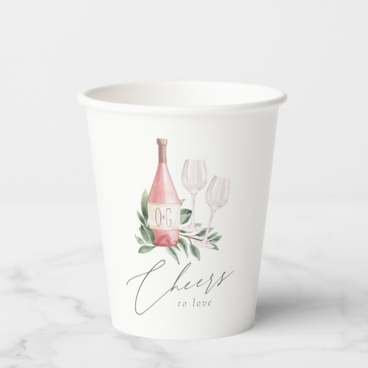 Aquarel Roze Wijn Botanische Proost op de Liefde Papieren Bekers (Voorkant)