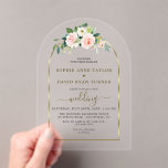 Aquarel Roze Witte Bloemen Gouden Boog Trouwen Acryl Uitnodigingen<br><div class="desc">Deze Premium Acryl Uitnodigingen (Clear of Frosted) zijn perfect voor het creëren van blijvende, prachtige indrukken. Elegant kaartontwerp met aquarel delicate roze, witte bloemen en groene bladeren, een faux gouden boog, moderne "bruiloft" kalligrafie. Gebruik de tool Personaliseren om uw gegevens toe te voegen. Meer ideeën in mijn Acrylic Floral Wedding...</div>
