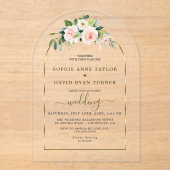 Aquarel Roze Witte Bloemen Gouden Boog Trouwen Acryl Uitnodigingen (Voorkant)