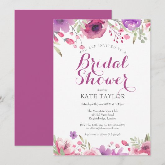 Aquarel Rozen Bloemen Bruidsdouche Invitation Kaart (Voorkant / Achterkant)