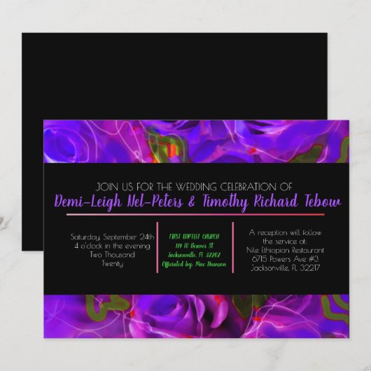 AQUAREL ROZEN ROZE NEON Trouw Uitnodiging (Voorkant / Achterkant)