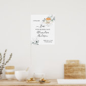 Aquarel Rozen Thee Bruiloft Welkom Bord Poster (Keuken)