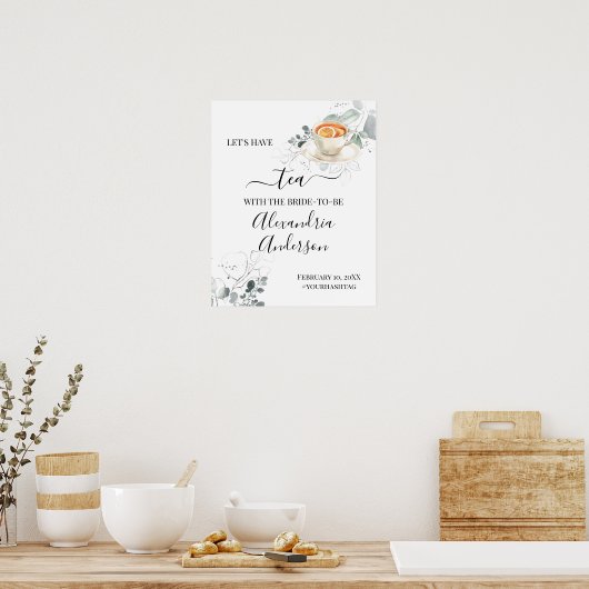 Aquarel Rozen Thee Bruiloft Welkom Bord Poster (Keuken)