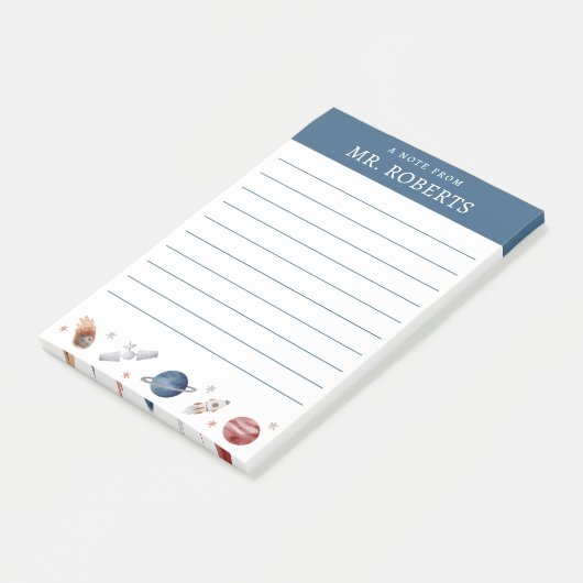 Aquarel ruimte- en planetenwetenschapdocent post-it® notes (Schuin)