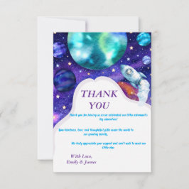 Aquarel Ruimtestation Baby Shower Bedankkaart
