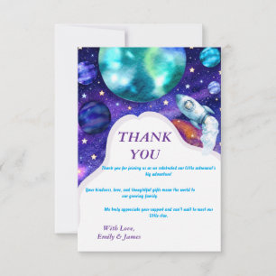 Aquarel Ruimtestation Baby Shower Bedankkaart 
