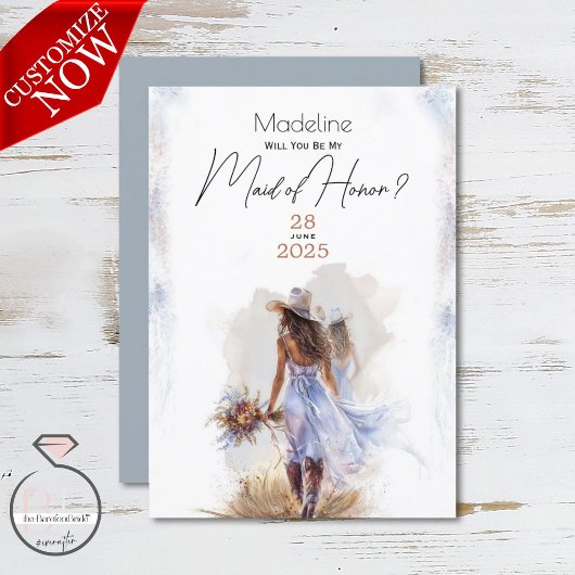 Aquarel Rurale Cowboy Bruiloft Kaart