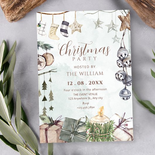 Aquarel rustieke kerstfeest decoratie kaart