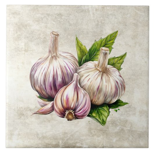 Aquarel Rustieke Knoflook Nep Textuur Tegeltje (Voorkant)