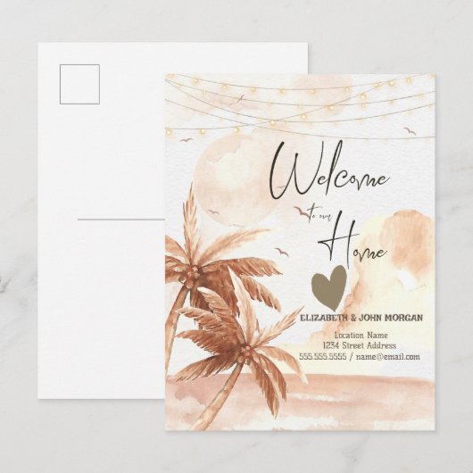 Aquarel Rustieke Palmen Aankondigingskaart (Voorkant / Achterkant)