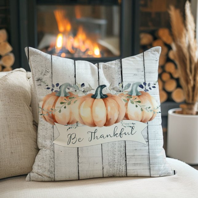 Aquarel Rustieke Pompoenen Kussen (Watercolor Rustic Pumpkins Throw Pillow)