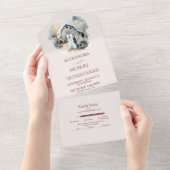 Aquarel Rustieke Schuur Huwelijk All In One Uitnodiging (Afscheurbaar)