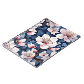 Aquarel Sakura Bloemendesign Marineblauw Elegante  Notitieboek (Linkerzijde)