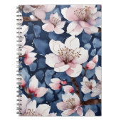 Aquarel Sakura Bloemendesign Marineblauw Elegante  Notitieboek (Voorkant)