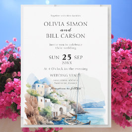 Aquarel Santorini, Griekenland bestemming bruiloft Kaart