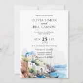 Aquarel Santorini, Griekenland bestemming bruiloft Kaart (Voorkant)