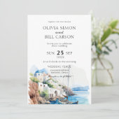 Aquarel Santorini, Griekenland bestemming bruiloft Kaart (Staand voorkant)