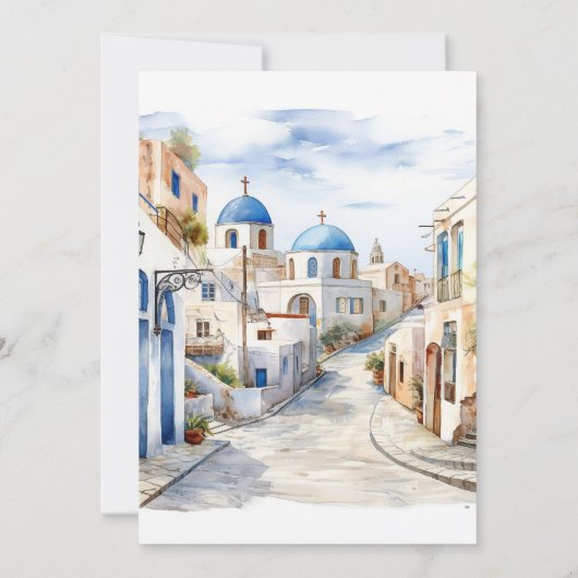 Aquarel Santorini, Griekenland bestemming bruiloft Kaart (Achterkant)