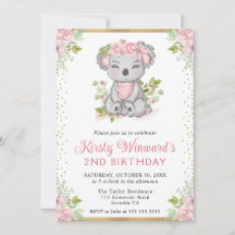 Aquarel Schattig Bloem Koala Meisje 2de Verjaardag