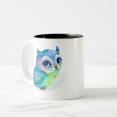 Aquarel Schattige Uil (2) Tweekleurige Koffiemok (Voorkant links)