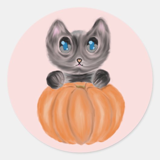 Aquarel Schattigee kat en pompoen Sticker (Voorkant)